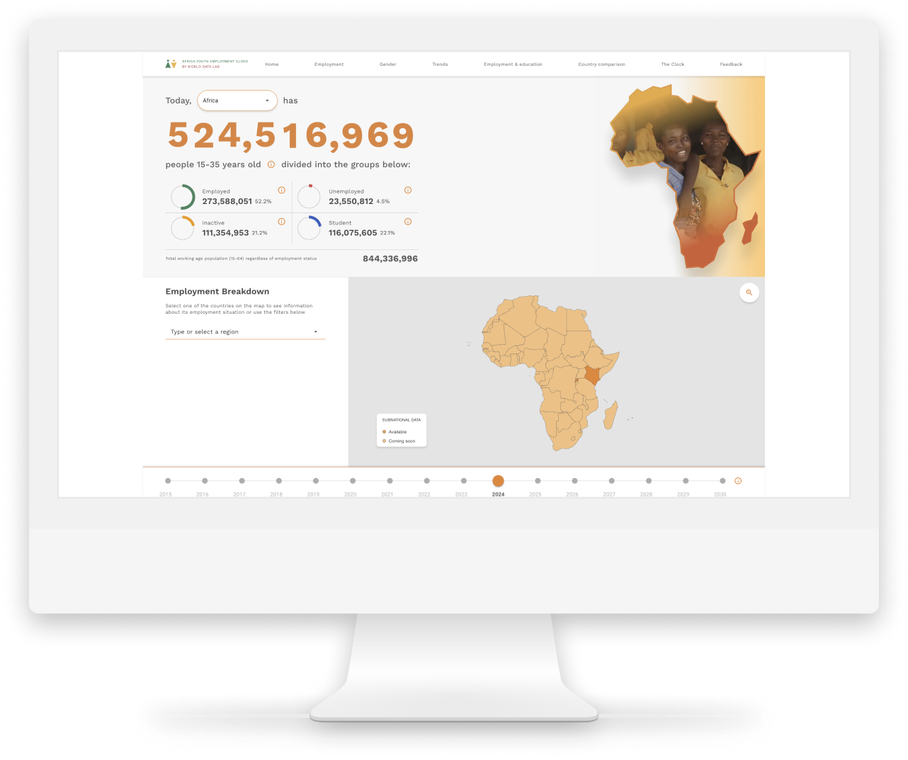 The Africa Youth Employment Clock shown on a desktop screen